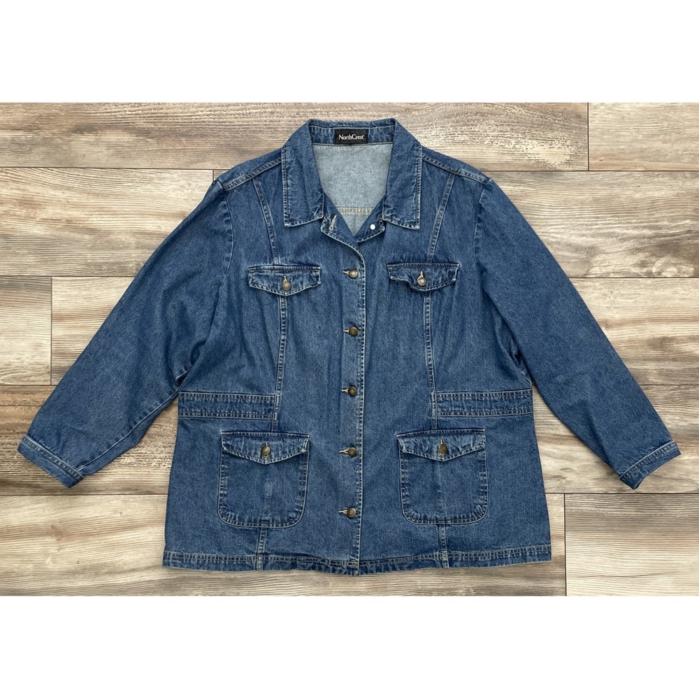 Vintage Northcrest 90s Dark Wash Denim Chore Jacket Blazer Utility Coat XL
